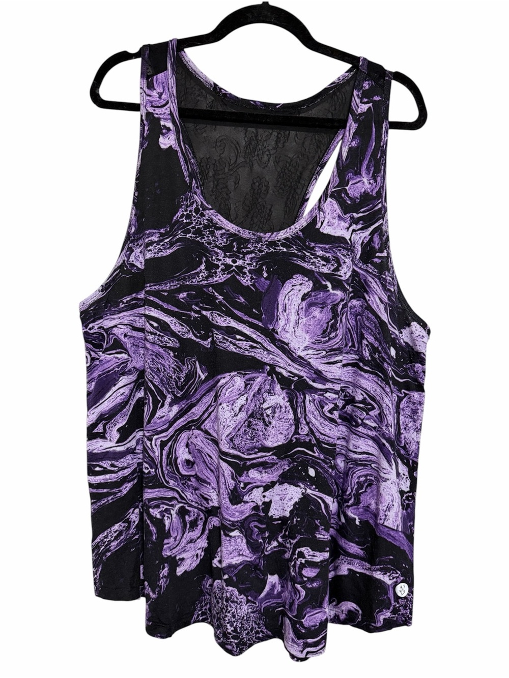 Torrid Active Purple Marble Print Tank Top With Floral Mesh Detail